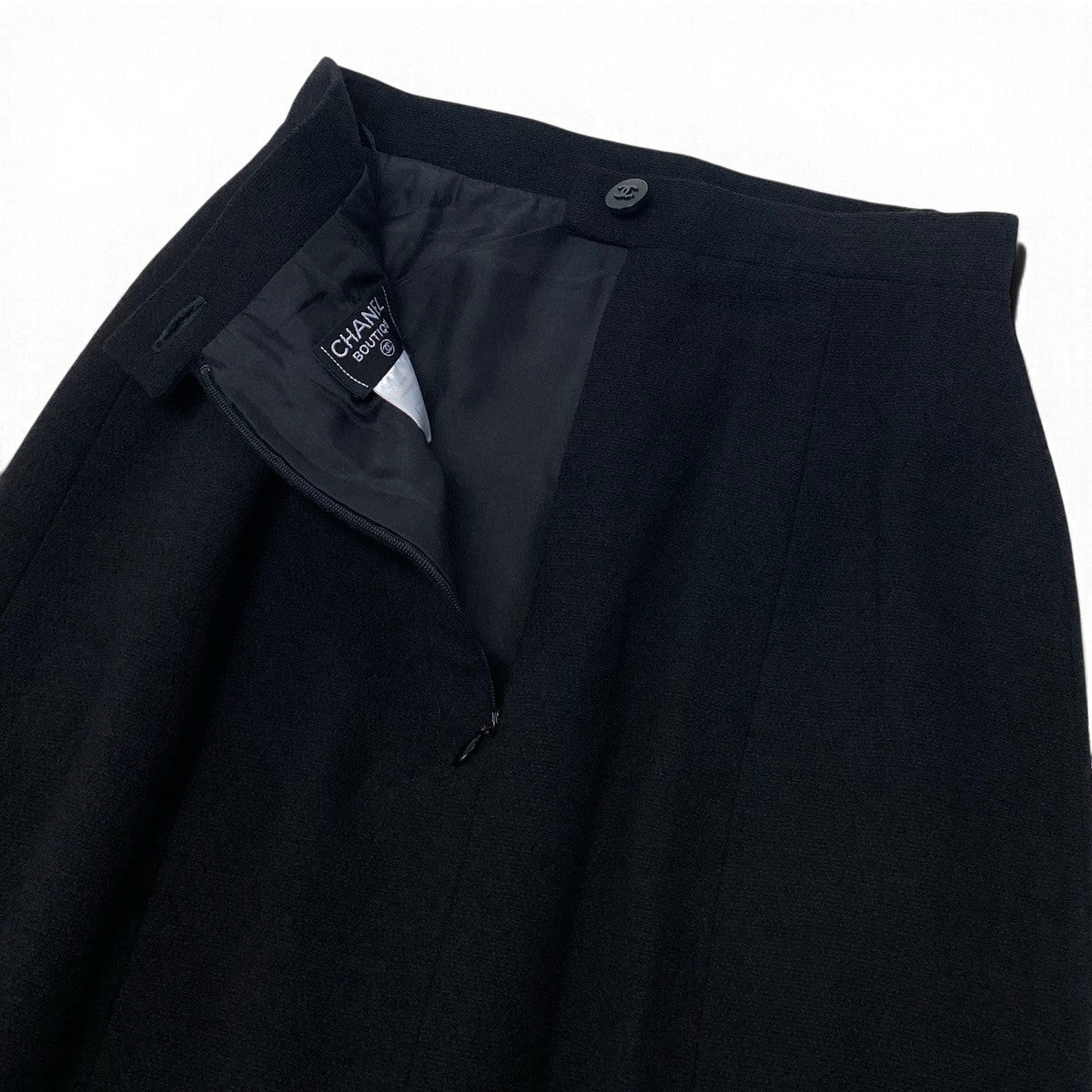 i27 【美品】CHANEL 1998年 タイトスカート ツイード ココマークボタン 36サイズ ブラック レディース 女性用u02t