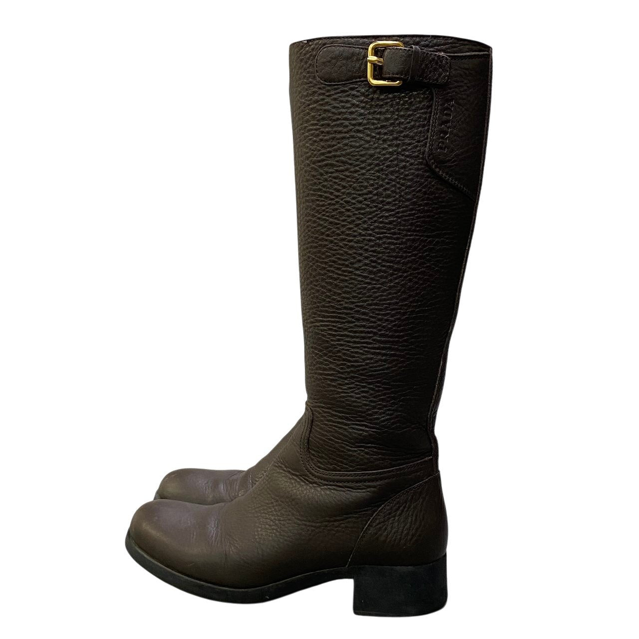 4e18 PRADA プラダ レザーロングブーツ ロングジョッキーブーツ 37サイズ ブラウン レザー レディース 女性用u02t