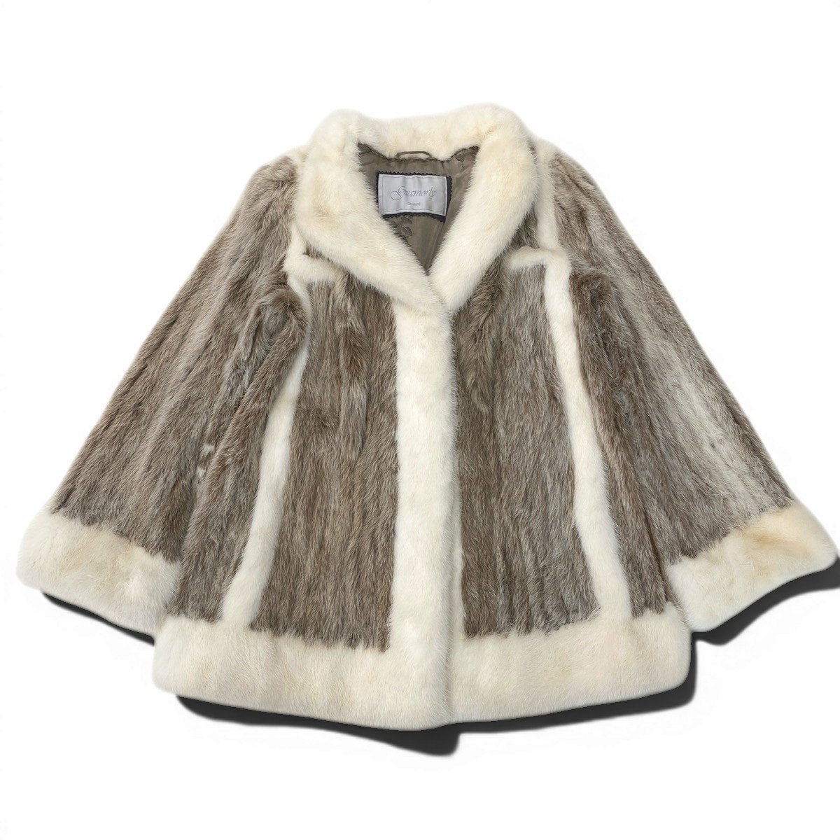 93h9 GRAMORLY 希少デザイン パールミンク  ファーコート サイズ9 ホワイト × 茶系 本毛皮 Pearl Mink Fur Coatt18r