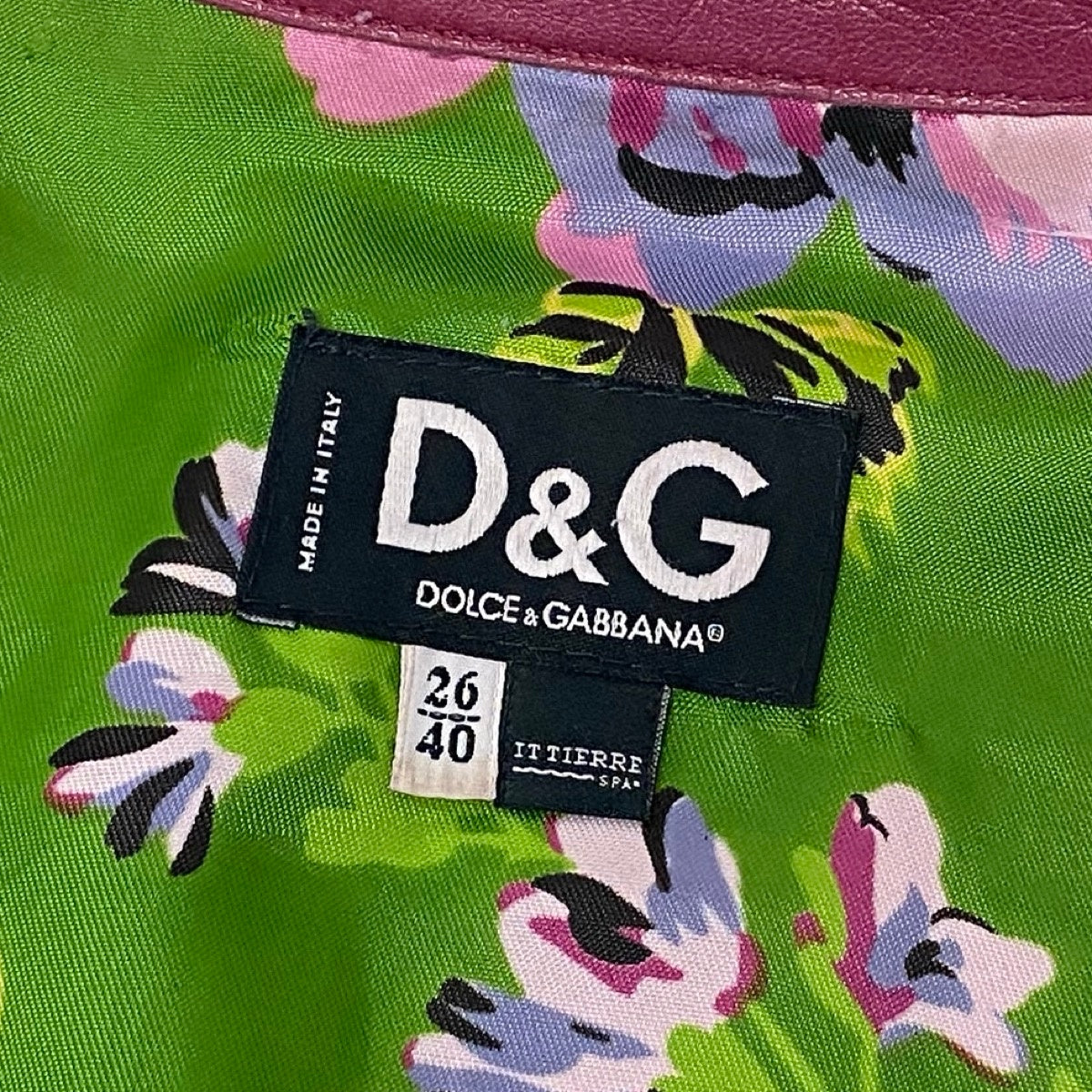 i27 D&G DOLCE＆GABBANA レザーコート 裏地花柄 イタリア製 40サイズ パープル レザー レディース 女性用u02t
