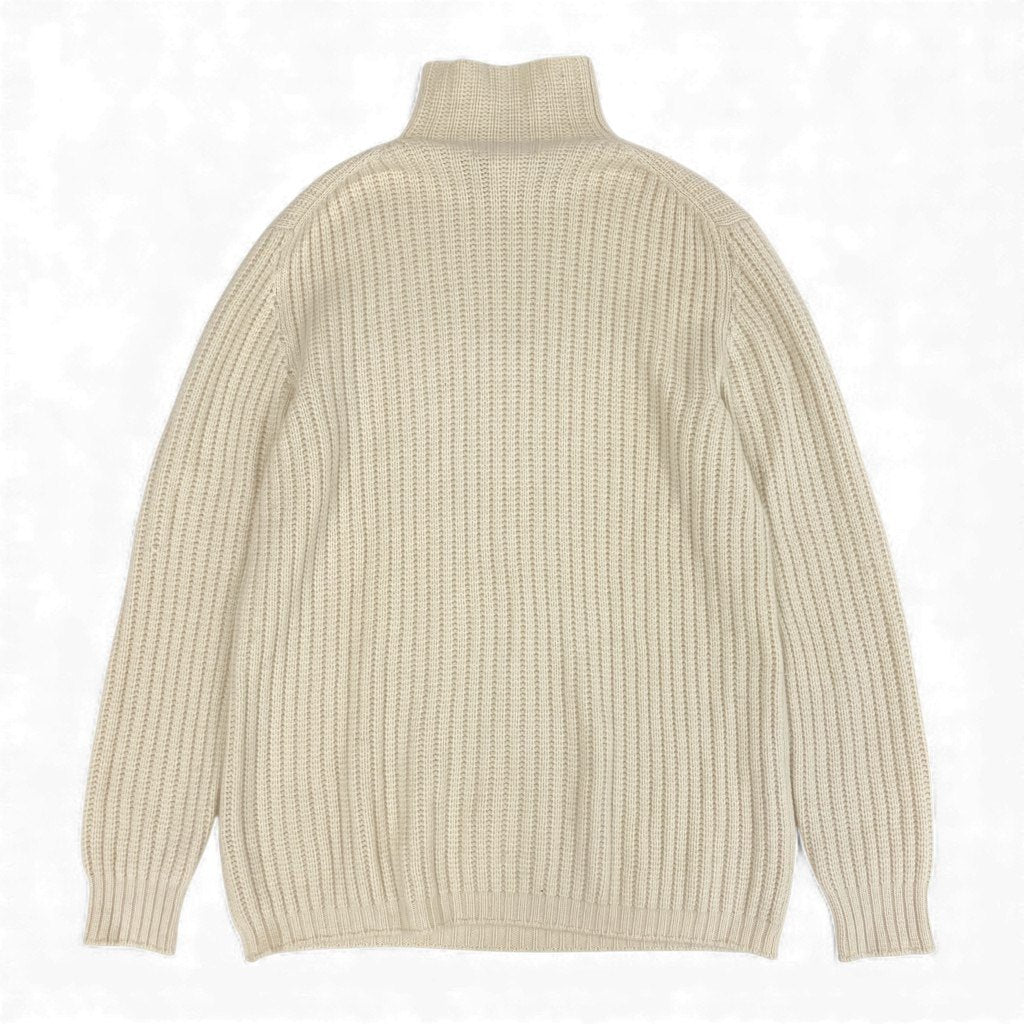 85L17 Les Copains DELUXE レコパン カシミヤニットセーター ハイネックリブニット ロングスリーブ トップス 44サイズ アイボリー カシミヤ100％ メンズu02t