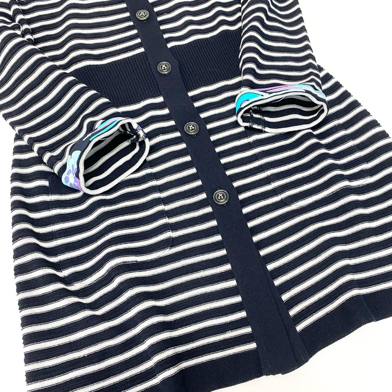 42b7 LEONARD レオナール ニットポロ ペプラム ボーダー ビジュー 40 ネイビー レディース 女性用u02t