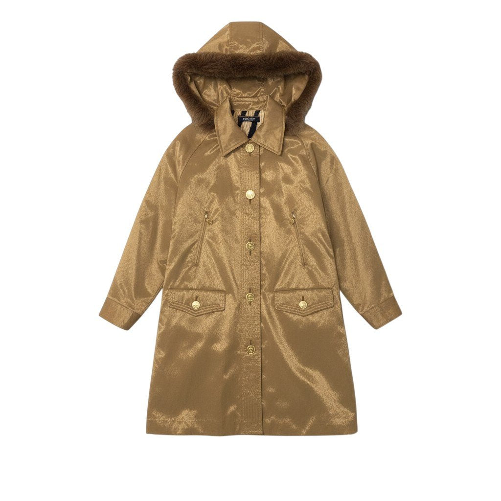 19i26 【美品】 LEONARD レオナール ロングコート 金ボタン ブルーフォックス ファーコート 中綿 光沢◎ 0348731 9AR ブラウン系 レディース 女性用u02t