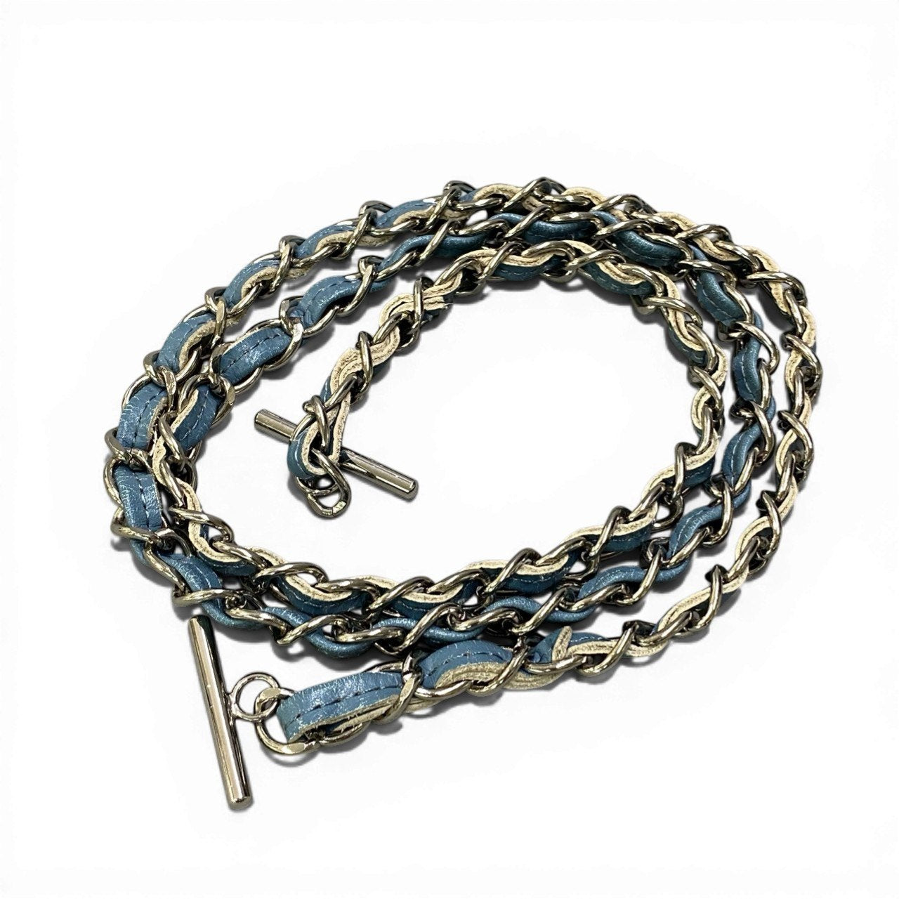 ac21 Sanpo サンポー シャイニングクロコ 2WAY バッグ ブルー 本クロコ Crocodile Leather Bag 鞄 カバン チェーンショルダーt18r