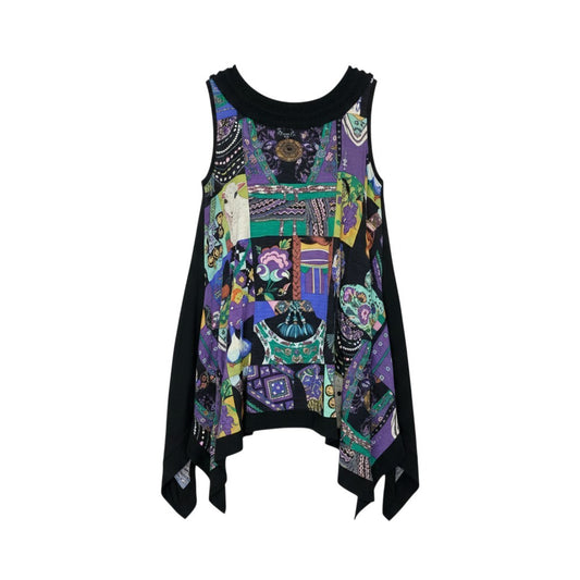 26k27 TOKUKO 1er VOL トクコプルミエヴォル ノースリーブワンピース フレアワンピース 総柄プリント チュール装飾 レディース 女性用 9 ブラックu02t