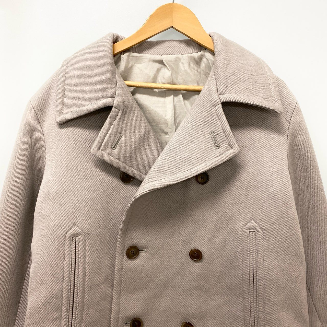 14c20 Camoshita UNITED ARROWS ユナイテッドアローズ ショートコート Pコート ウールブレンド〇 メンズ 紳士服 日本製 1177-699-2578 サイズ46 ライトグレー系u02t