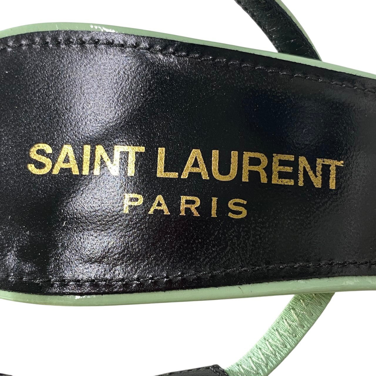 g14【美品】SAINT LAURENT スリングバック パンプス イタリア製 36サイズ イエロー グリーン ベルベット レザー レディース 女性用k02i