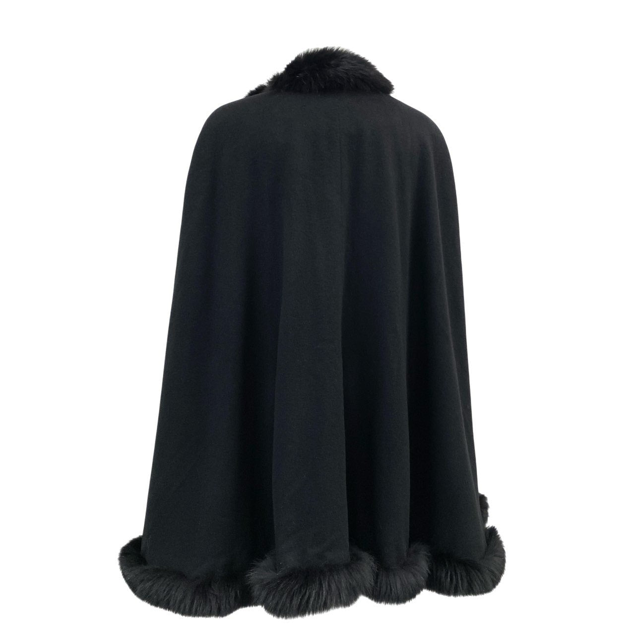 82a15【美品】 TISSCRIO MOONBAT ムーンバット BINICOCCHI ビニコッチ  カシミヤポンチョ  アウター フォックスファー レディース free ブラック カシミア100％u02t