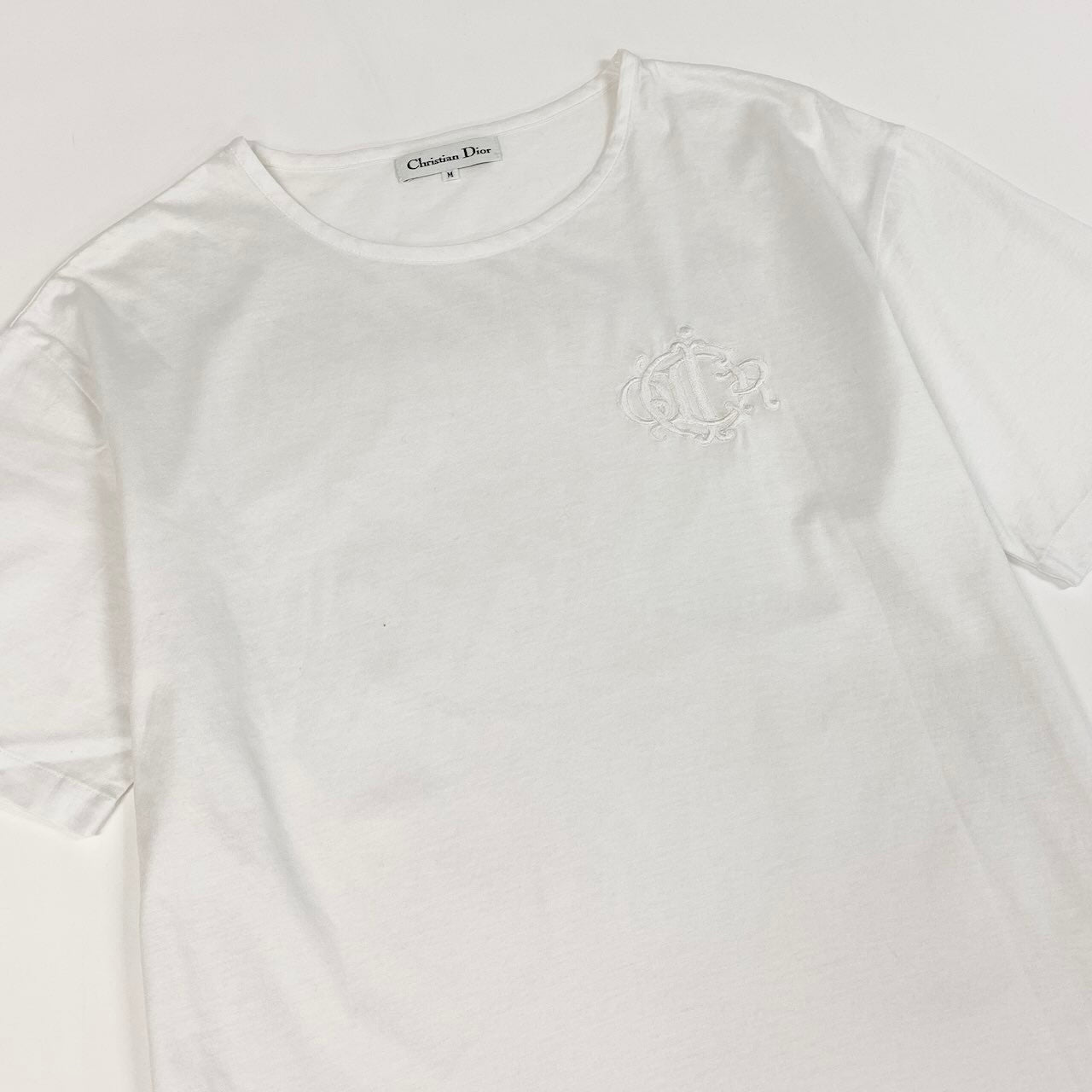 Id18 Christian Dior クリスチャンディオール 半袖Tシャツ コットンカットソー ロゴ刺繍 トップス Mサイズ ホワイト コットン100％ レディース 女性用u02t