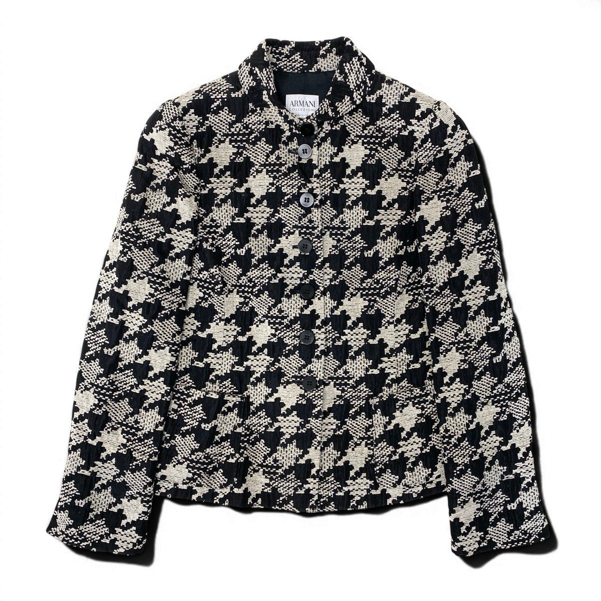 Ef25 ARMANI COLEZIONI ツイードジャケット 千鳥格子柄 アウター 38サイズ ベージュ ブラック レディース 女性用u02t