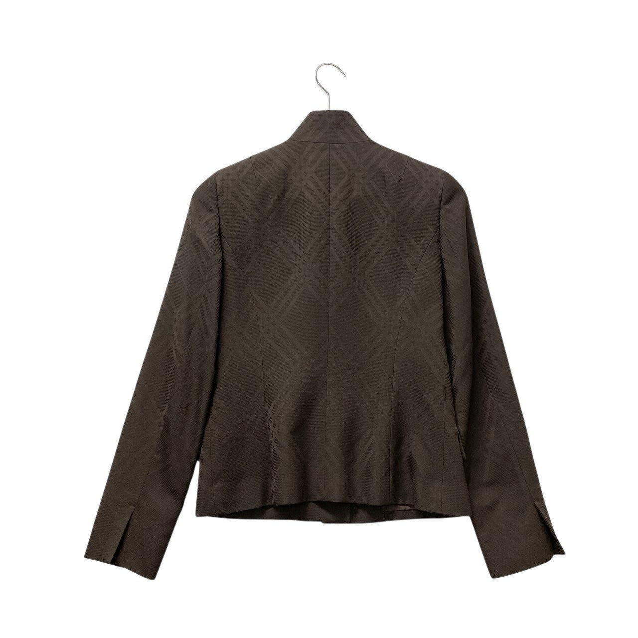 85g7 BURBERRY LONDON バーバリー スタンドカラージャケット チェック柄 比翼ボタン サイズ38 ダークブラウン レディース 女性用o07t