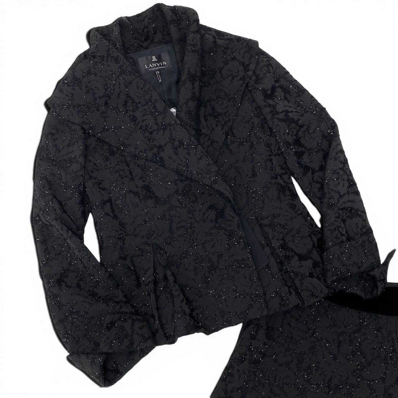 Eg6【新品保管品】LANVIN COLLECTION スカートセットアップ ジャケット スカート 日本製 38サイズ ブラック レディース 女性用u02t