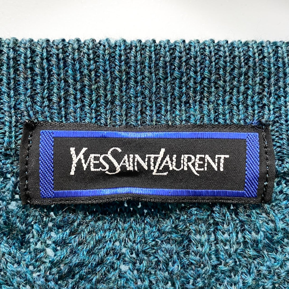 58g7 YVES SAINT LAURENT イヴサンローラン クルーネック ニットセーター 3Dニット サイズLL グリーン メンズ 紳士服o07t