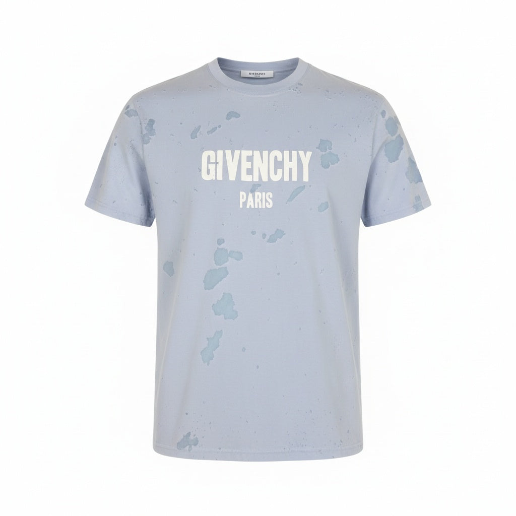 42a23《美品》 GIVENCHY ジバンシー デストロイ クラッシュ加工 半袖Tシャツ カットソー トップス M ライトブルー コットン メンズu02t