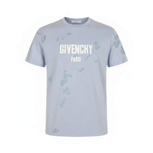 42a23《美品》 GIVENCHY ジバンシー デストロイ クラッシュ加工 半袖Tシャツ カットソー トップス M ライトブルー コットン メンズu02t