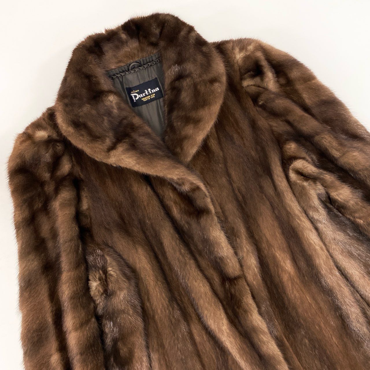 11j6 Partina パルティナ デミバフミンク ファーコート セミロング 11 M相当 ブラウン 本毛皮 MINK FUR 最高級毛皮t18r