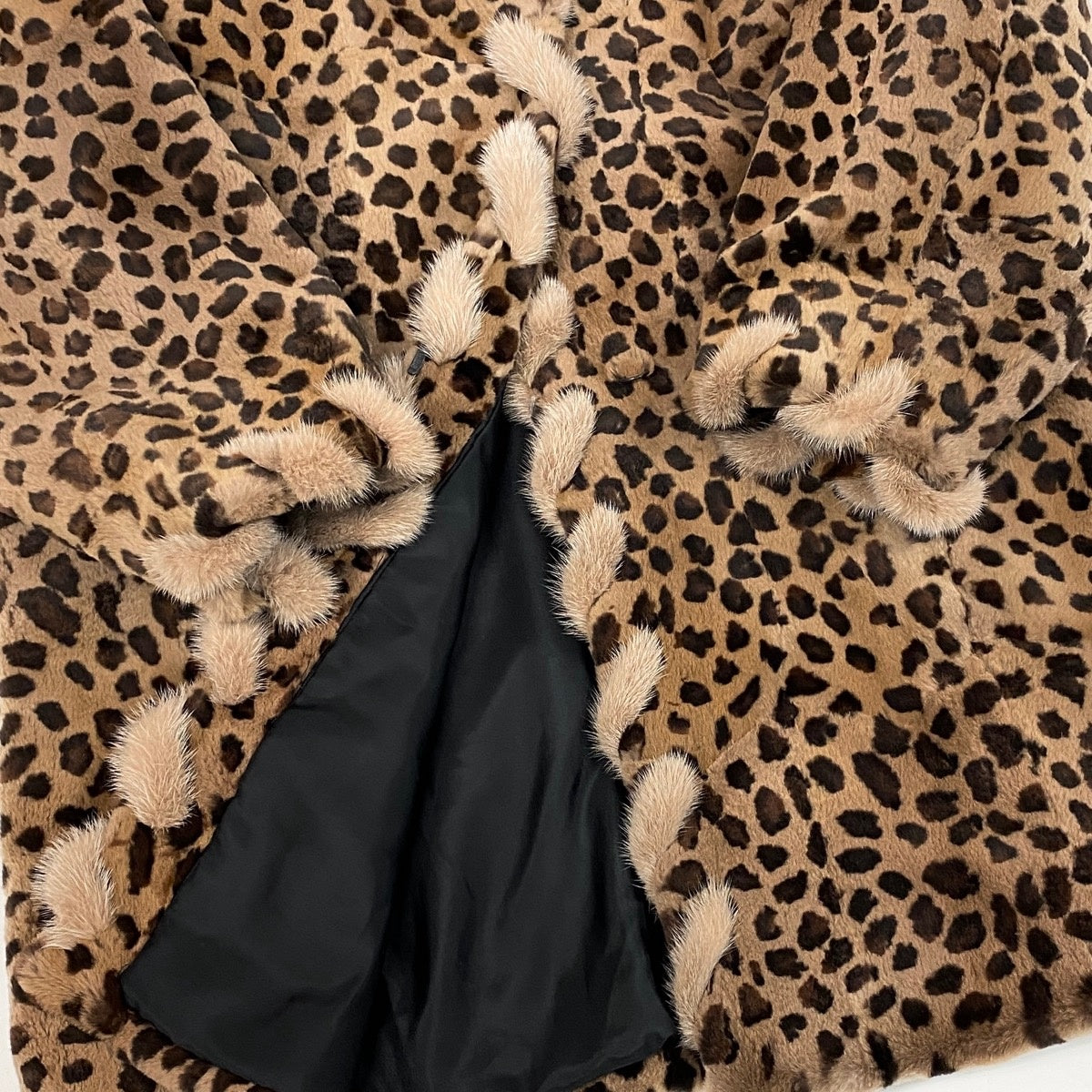 Eh10 染め レオパード柄 シェアードミンク ロングコート Sheared Mink Leopard Dyed Long Fur Coat サイズF 茶系 本毛皮t18r