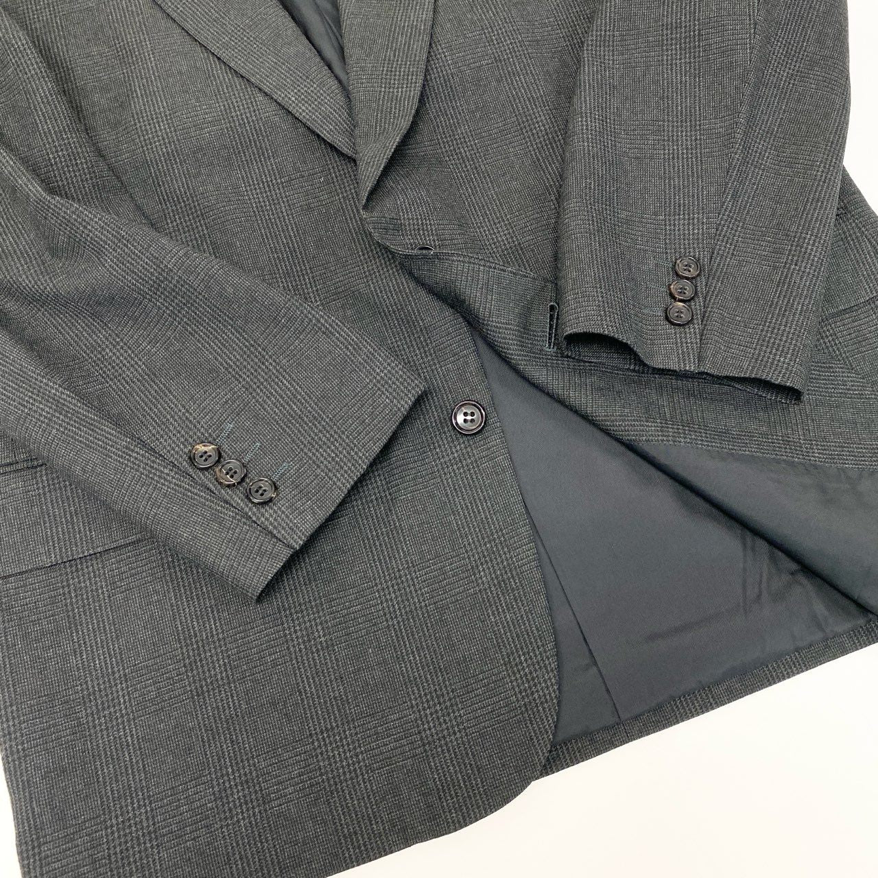 6k1 COMME des GARCONS HOMME コムデギャルソンオム 田中オム セットアップスーツ シングル 2B グレンチェック テーラードジャケット タックパンツ フォーマル AD1992  M グレー ウール100％o07t