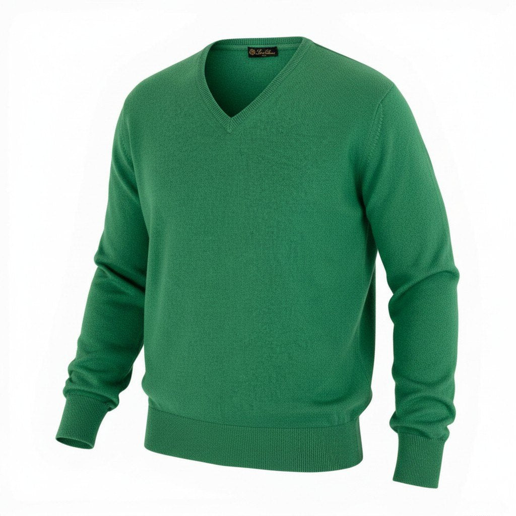 75a19 Loro Piana ロロピアーナ ニットセーター Vネック カシミヤニット ロングスリーブ メンズ 紳士服 サイズ54 グリーン カシミア100％u02t