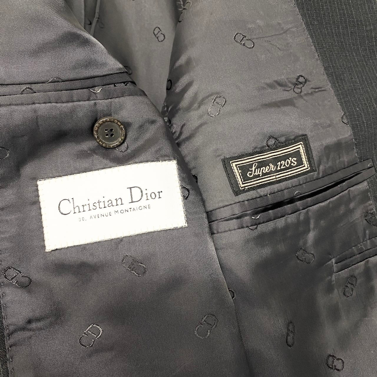 10c29 Christian Dior クリスチャンディオール スーツセットアップ テーラードジャケット スラックス ストライプ 46サイズ ダークグレー ウール100％ メンズ 男性用o07t