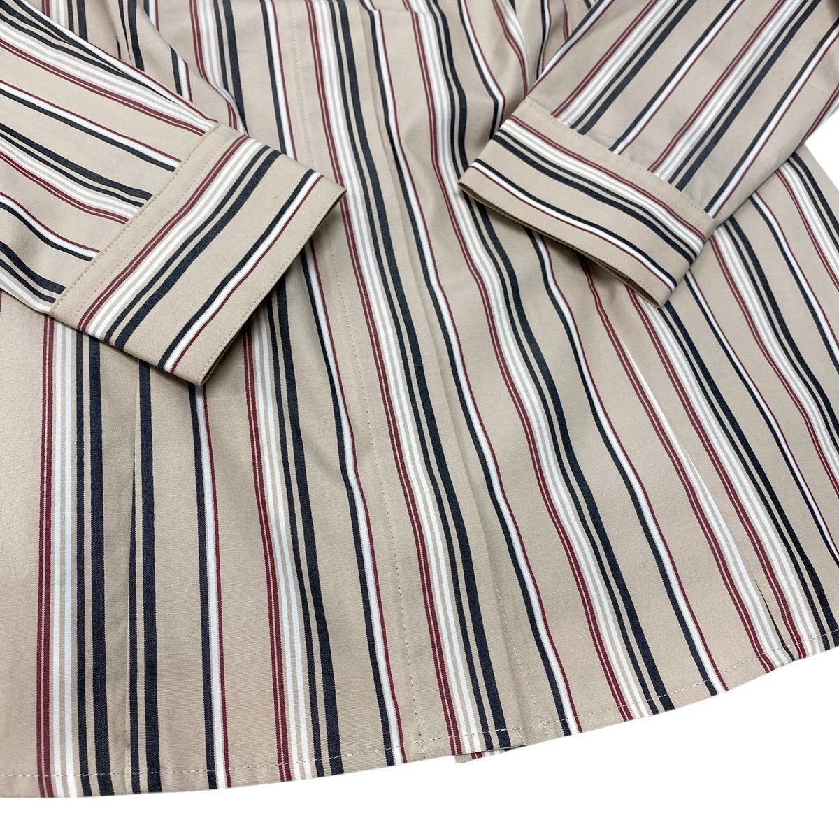 Ih10 BURBERRY LONDON バーバリー ロングスリーブシャツ ストライプ柄 ロゴ刺繍 サイズ44 ベージュ コットン100％ レディースo07t