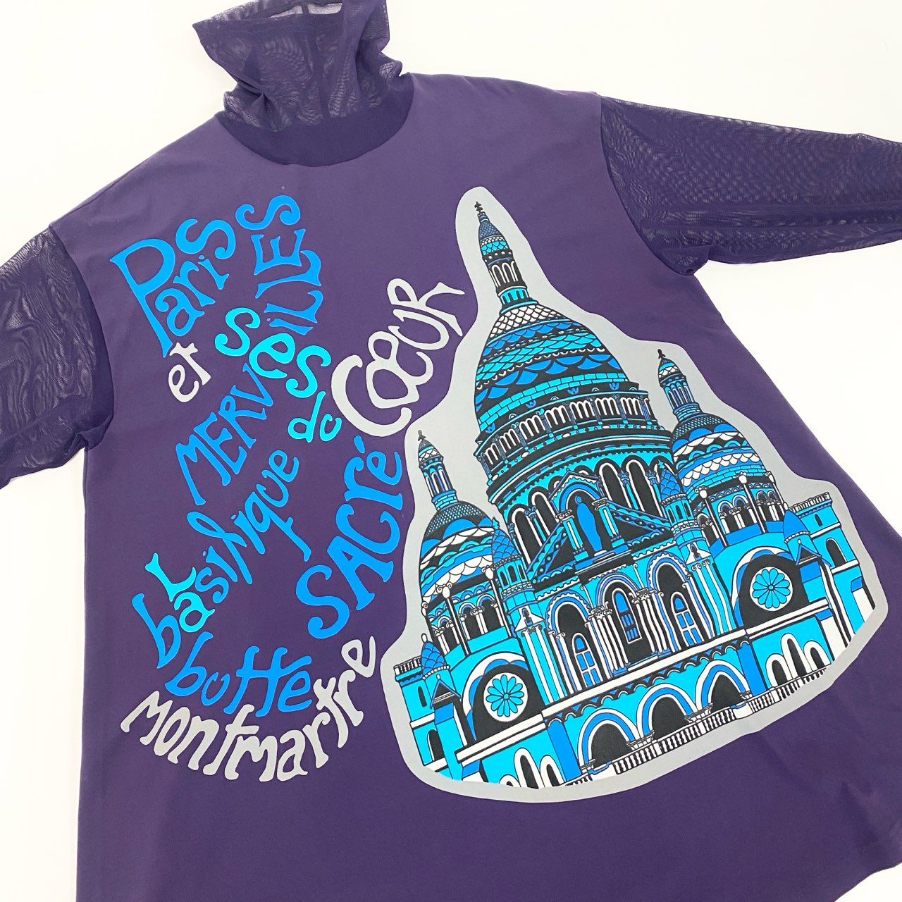 28k29 TOKUKO 1er VOL トクコプルミエヴォル チュニックワンピース シアースリーブ タートルネック 切替メッシュ レディース 女性用 9 パープルu02t