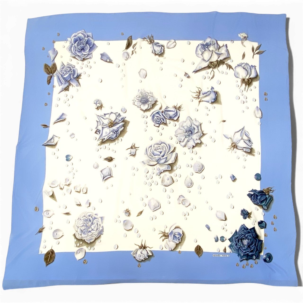 b20 HERMES エルメス LA ROSSE CARRE GEANT ラ・ロゼ カレジュアン スカーフ 薔薇の雫 140 ブルー Rose Flourt18r