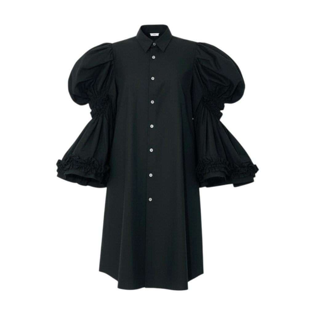 83b23 COMME des GARCONS コムデギャルソン AD2019 フリルギャザー 変形 ワンピース トップス ドレス Made In Japan GD-B008 XS ブラック コットン レディースk02i