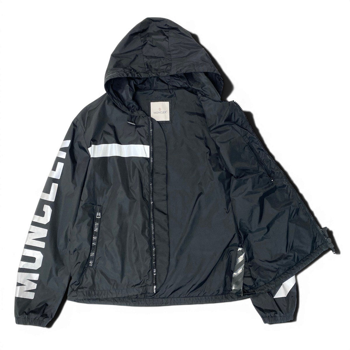 42e13 MONCLER モンクレール off-Whiteコラボ フーディーナイロンジャケット パーカー DIND-16-961 5サイズ ブラック ホワイト ナイロン100％ メンズ 男性用u02t