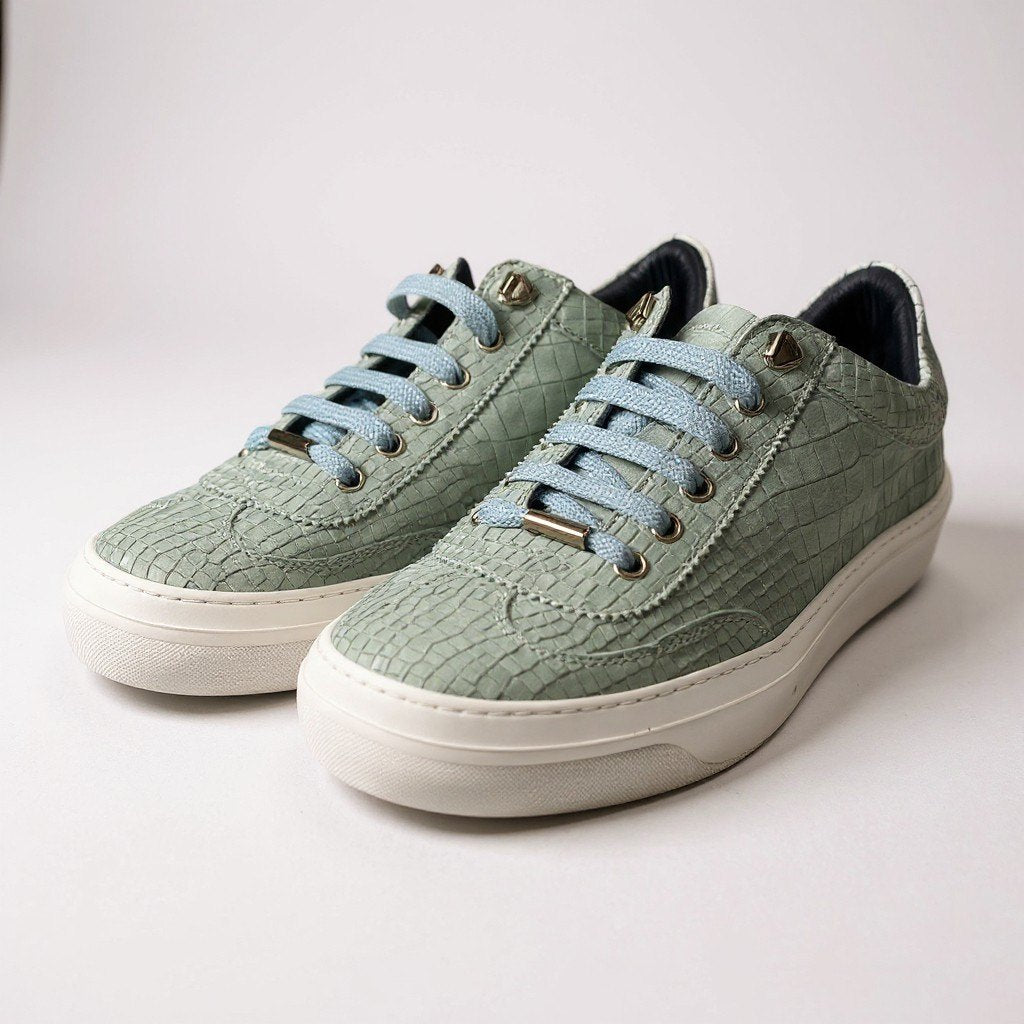 1L11【美品】JIMMY CHOO ジミーチュウ クロコ型押レザースニーカー ローカットスニーカー イタリア製 39サイズ ミントグリーン メンズu02t