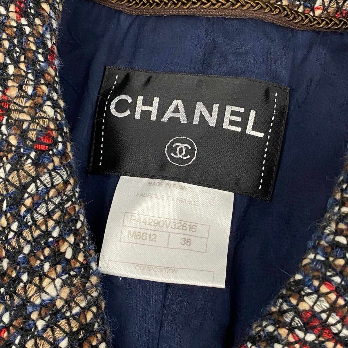 i22 CHANEL シャネル CCボタン レイヤード風 ツイードコート CC Button Layered Look Tweed Coat P44920 Size38 マルチカラーt18r