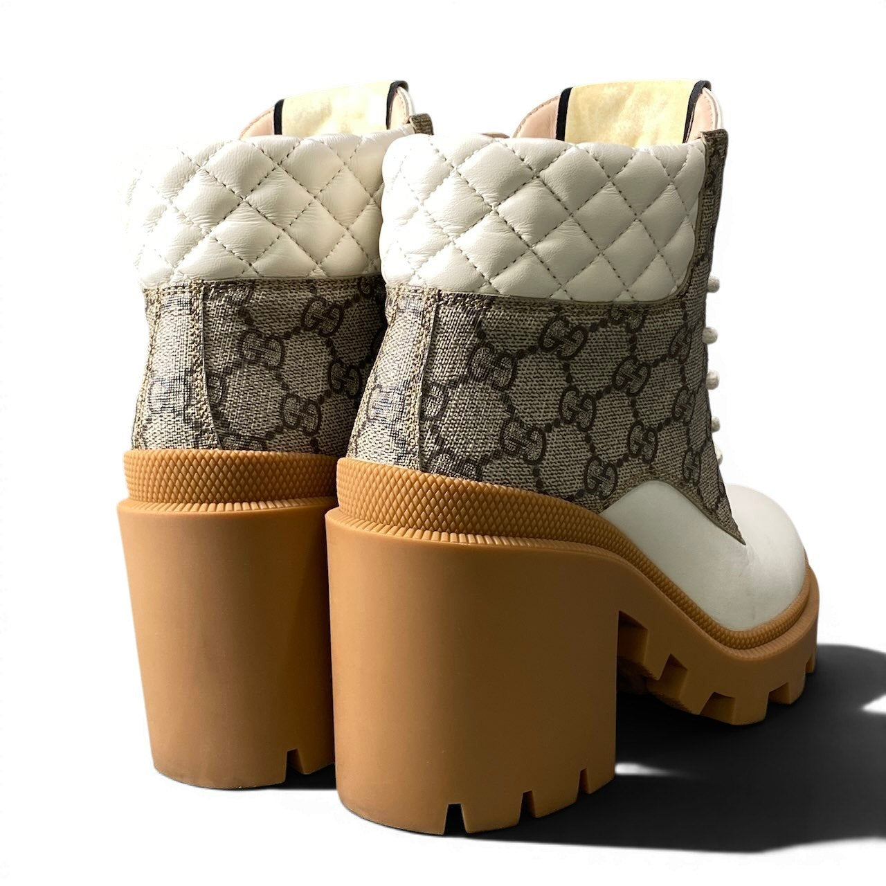 e26《美品》 GUCCI グッチ GGスプリーム アンクルブーツ GG Monogram Ankle Boots サイズ35 1/2 ホワイト レザー シューズt18r