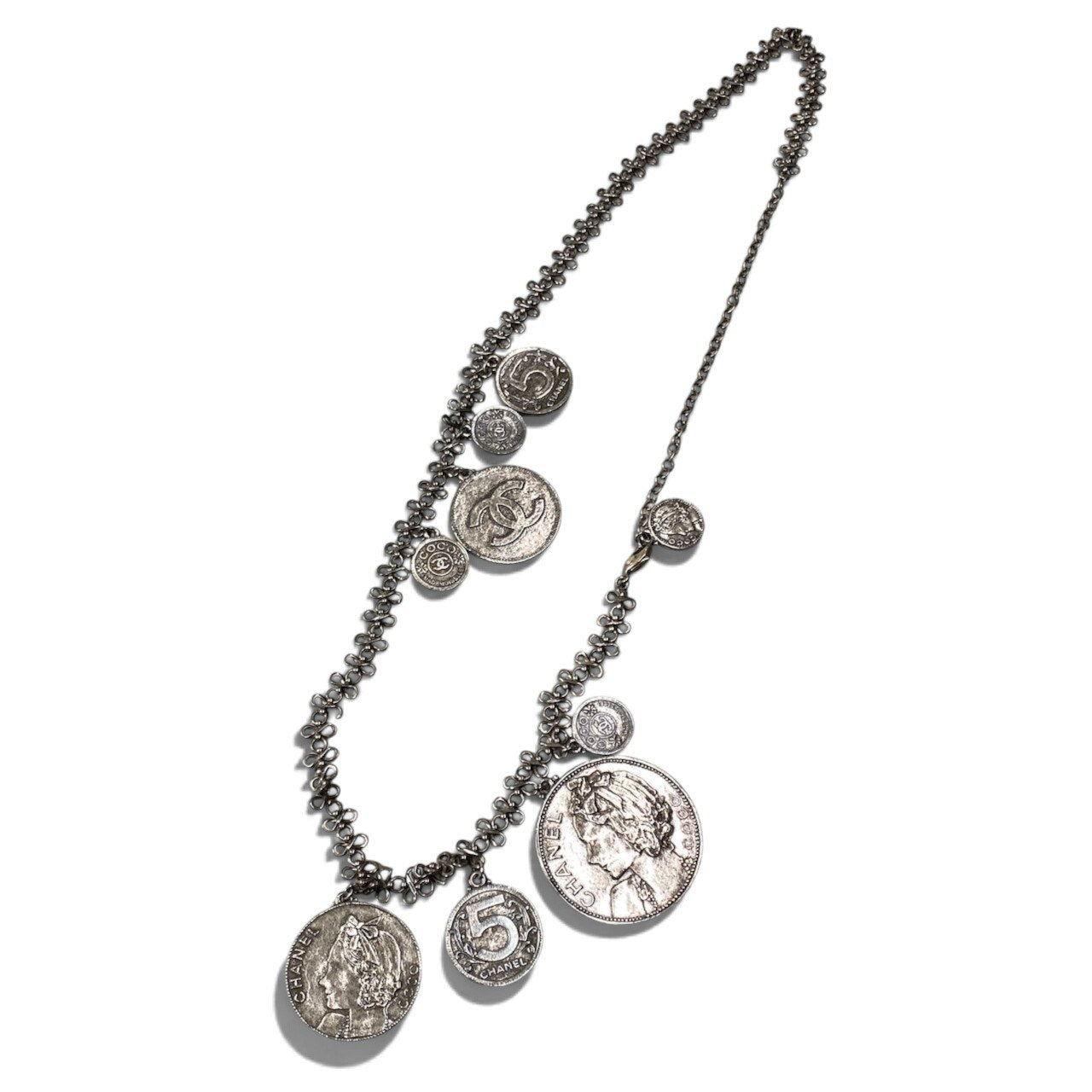 h20【美品】CHANEL 2003年 03P ヴィンテージ チェーンベルト ネックレス 大ぶり グレー レディース 女性用ta1