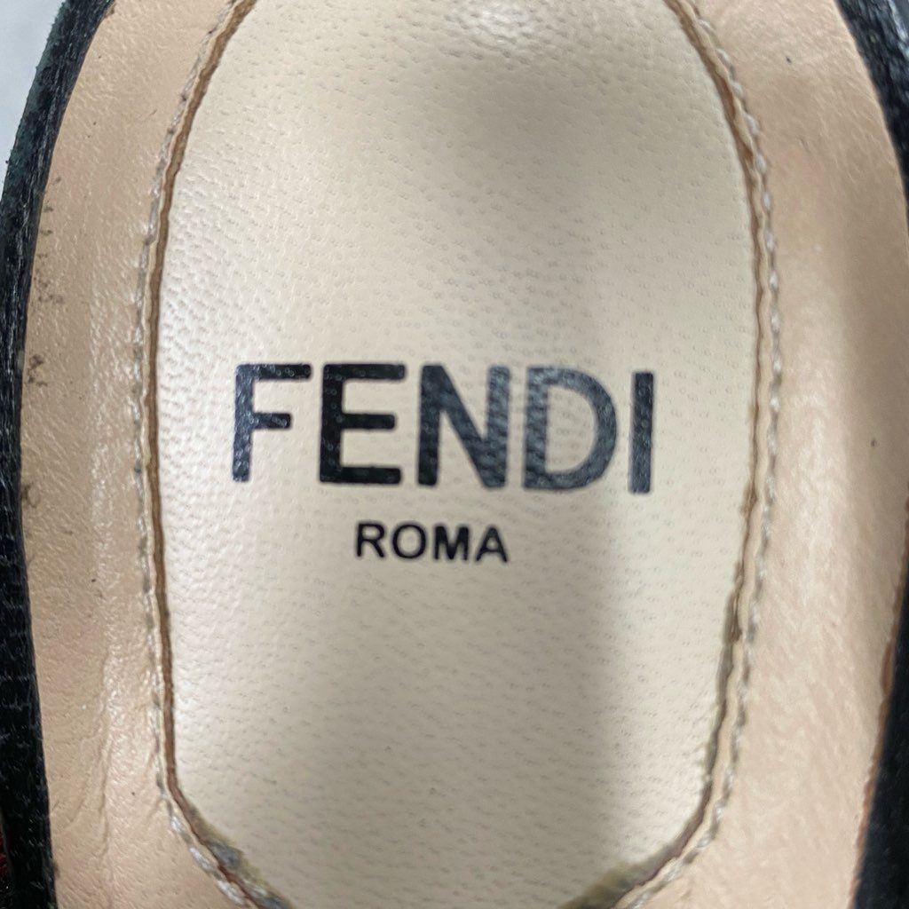 1f13 FENDI フェンディ コリブリ ズッカ柄 ミュールサンダル 36 1/2 ブラック ヒール シューズ イタリア製