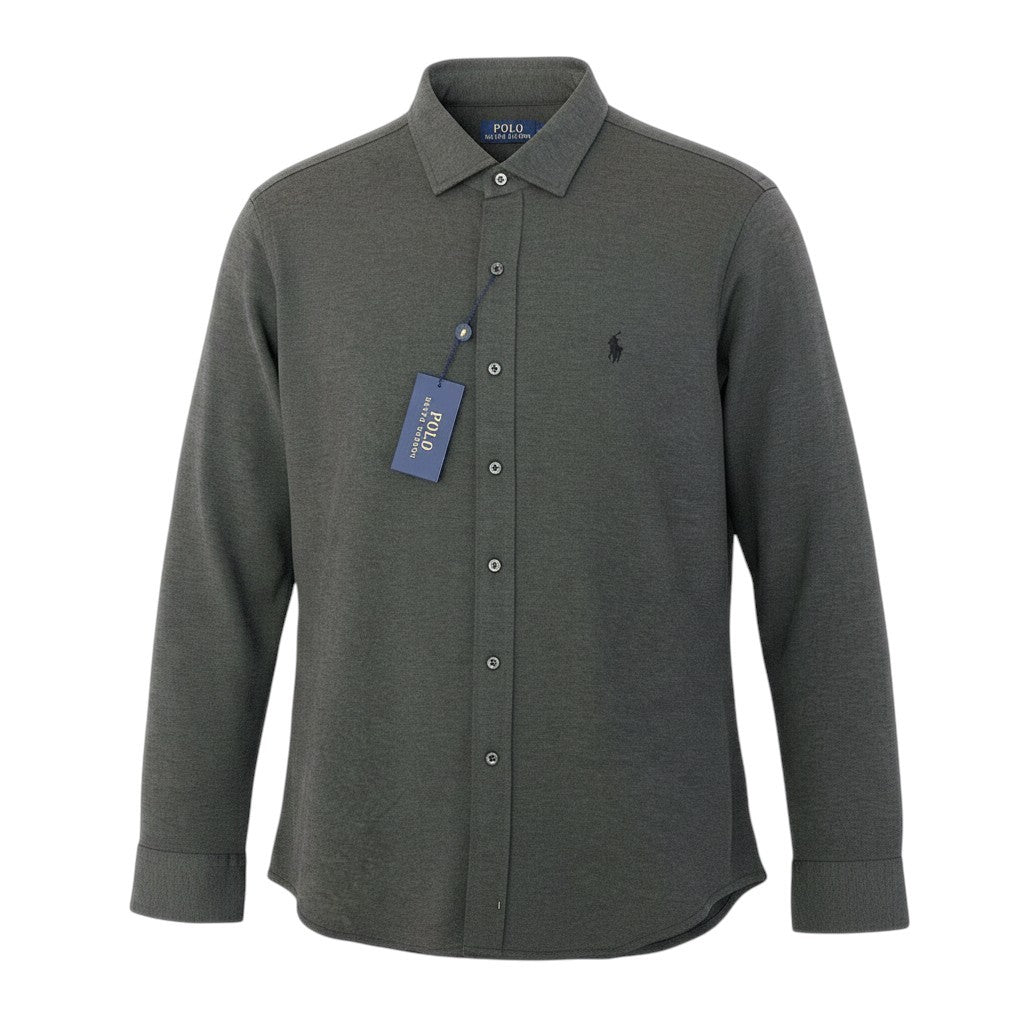20d30 POLO RALPH LAUREN ポロラルフローレン KNIT DRESS SHIRT ニットドレスシャツ ロングスリーブシャツ ポニー刺繍 サイズL/G ダークグレー コットン100％ メンズ 紳士服u02t