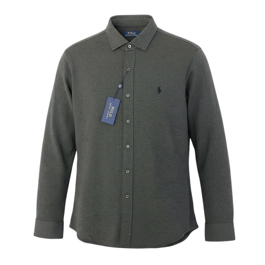 20d30 POLO RALPH LAUREN ポロラルフローレン KNIT DRESS SHIRT ニットドレスシャツ ロングスリーブシャツ ポニー刺繍 サイズL/G ダークグレー コットン100％ メンズ 紳士服u02t