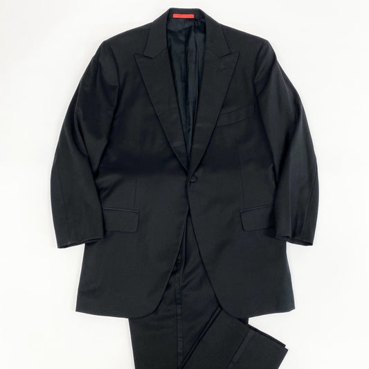 61g23 ISAIA NAPOLI イザイア ナポリ セットアップ スーツ GREGORY グレゴリー ピークドラペル テーラードジャケット スラックスパンツ 大きいサイズ 56 ブラック メンズ