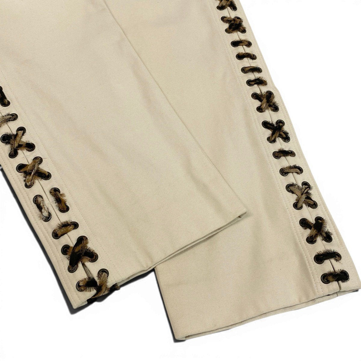 Eg23 【美品】YVESAINTLAURENT 2002年 トムフォード期 モンバサコレクション レースアップトラウザーズ 38サイズ アイボリー コットン100％ レディース 女性用k02i