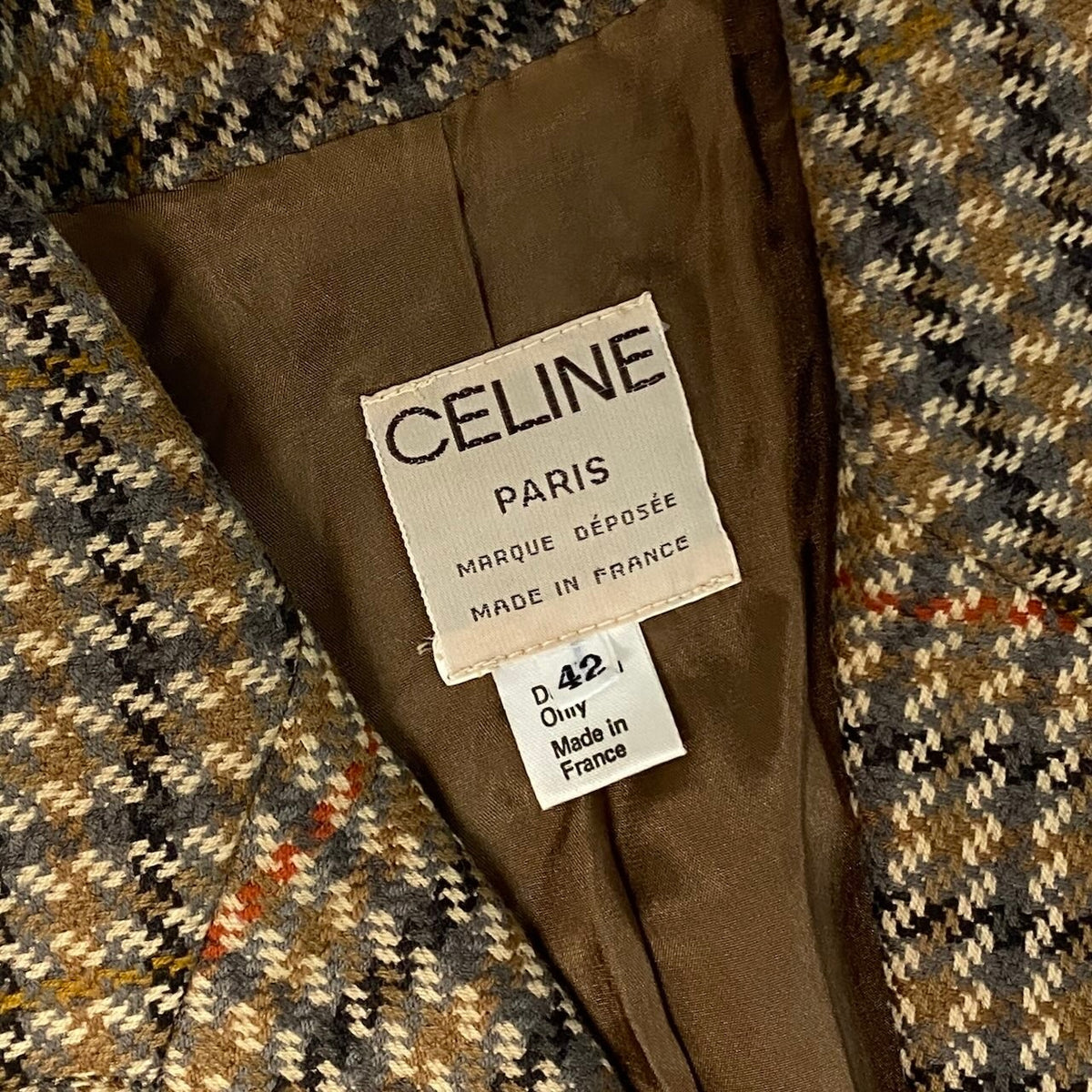 j29 【美品】CELINE 80's ヴィンテージ セットアップ グレンチェック ツイード ジャケット スカート 42サイズ ブラウン レディース 女性用k02i