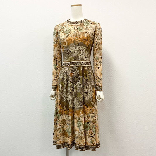 78i11 LEONARD レオナール 長袖ワンピース ウエスト切替ワンピース 花柄 総柄 ジャージー レディース 女性用 2 ベージュ系 マルチカラー シルク100％u02t