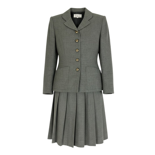 31b12 Mademoiselle Dior マドモアゼルディオール スカートセットアップ テーラードジャケット プリーツスカート Mサイズ グレー レディース 女性用u02t