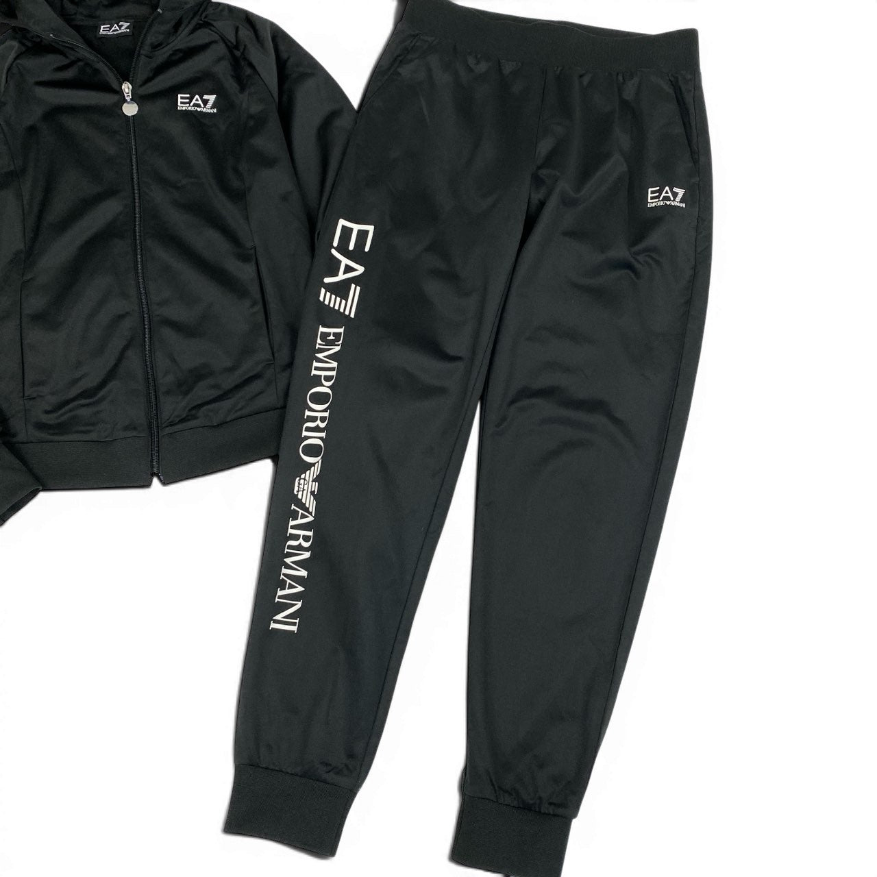 3d15 EMPORIO ARMANI  エンポリオアルマーニ EA7 セットアップ ジャージ ロゴパーカー ロングパンツ サイズS ブラック メンズ 紳士服o07t