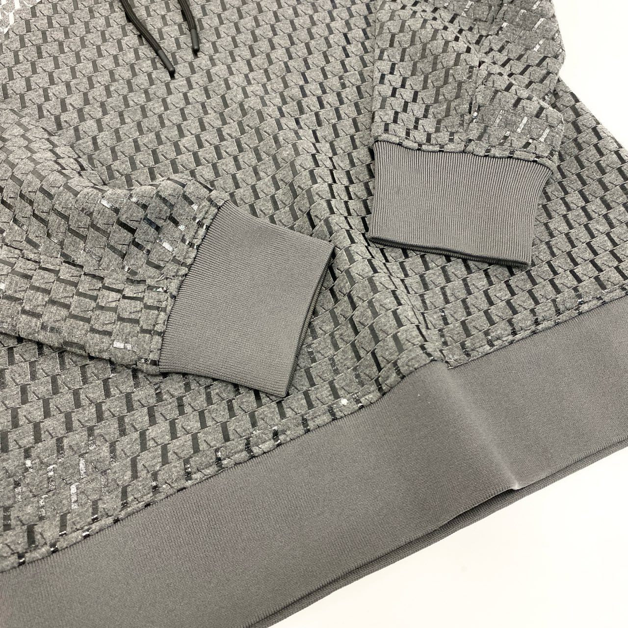 10k11 EMPORIO ARMANI エンポリオアルマーニ 総柄プリント ボンディングパーカー フードパーカー サイズXS グレー メンズ 男性用 トップスk02i