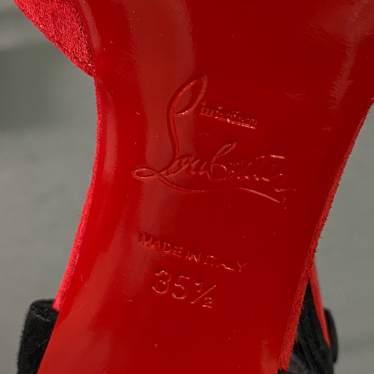 4j24 Christian Louboutin クリスチャン ルブタン オープントゥ フラワーデザイン ヒールサンダル 35 1/2 レッド スエードレザー シューズ イタリア製