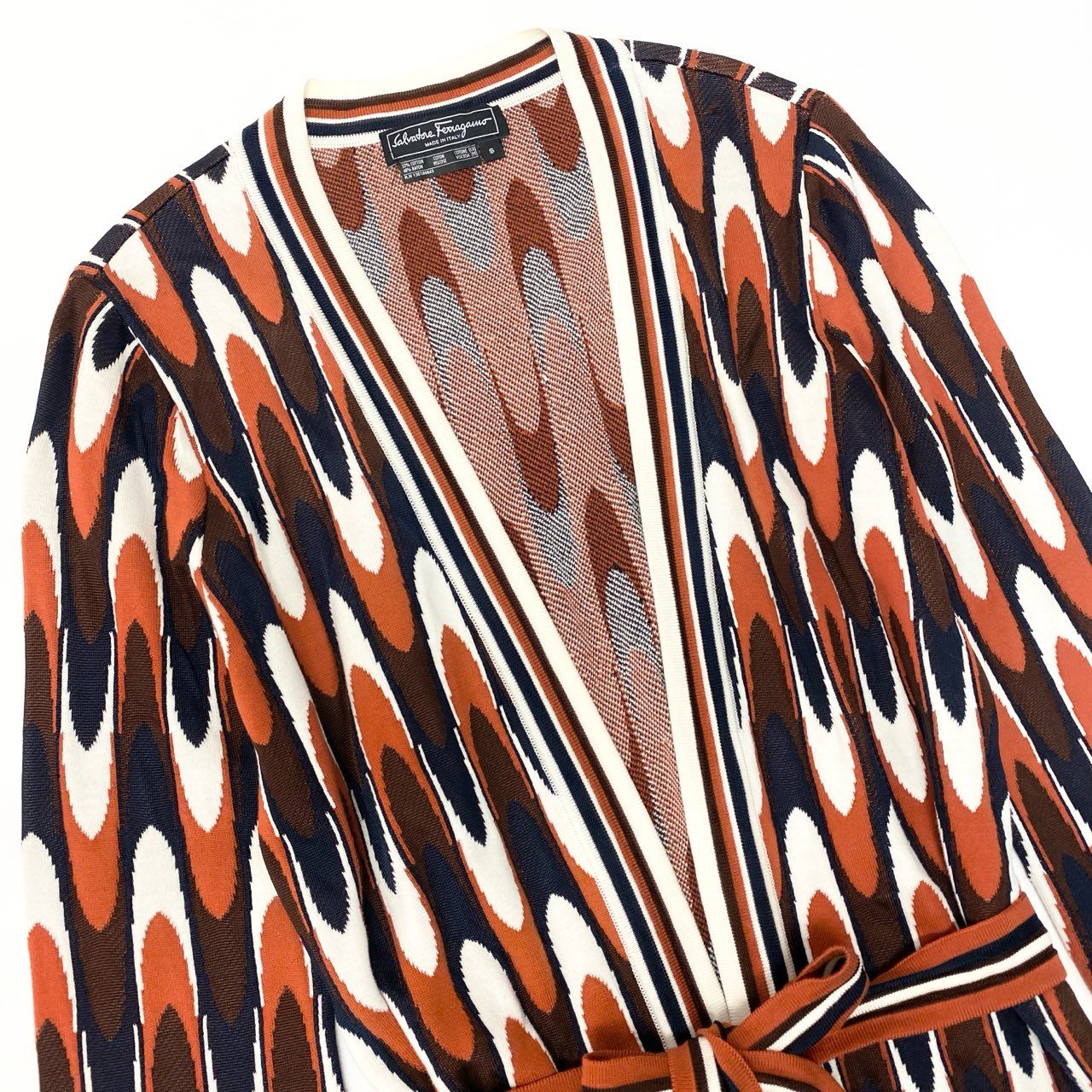 Ec5 Salvatore Ferragamo サルヴァトーレフェラガモ ロングスリーブカーディガン 総柄 幾何学模様 Sサイズ マルチカラー レディース 女性用o07t