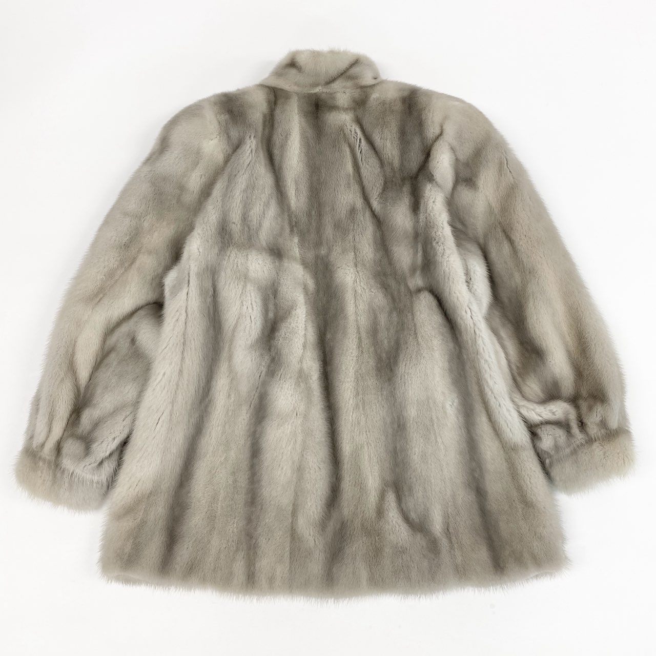 26L5 PRELIOT プレリオット サファイアミンク ロングコート サイズ13号 シルバーグレー 本毛皮 MINK FUR 裏地刺繍 ポケット有t18r