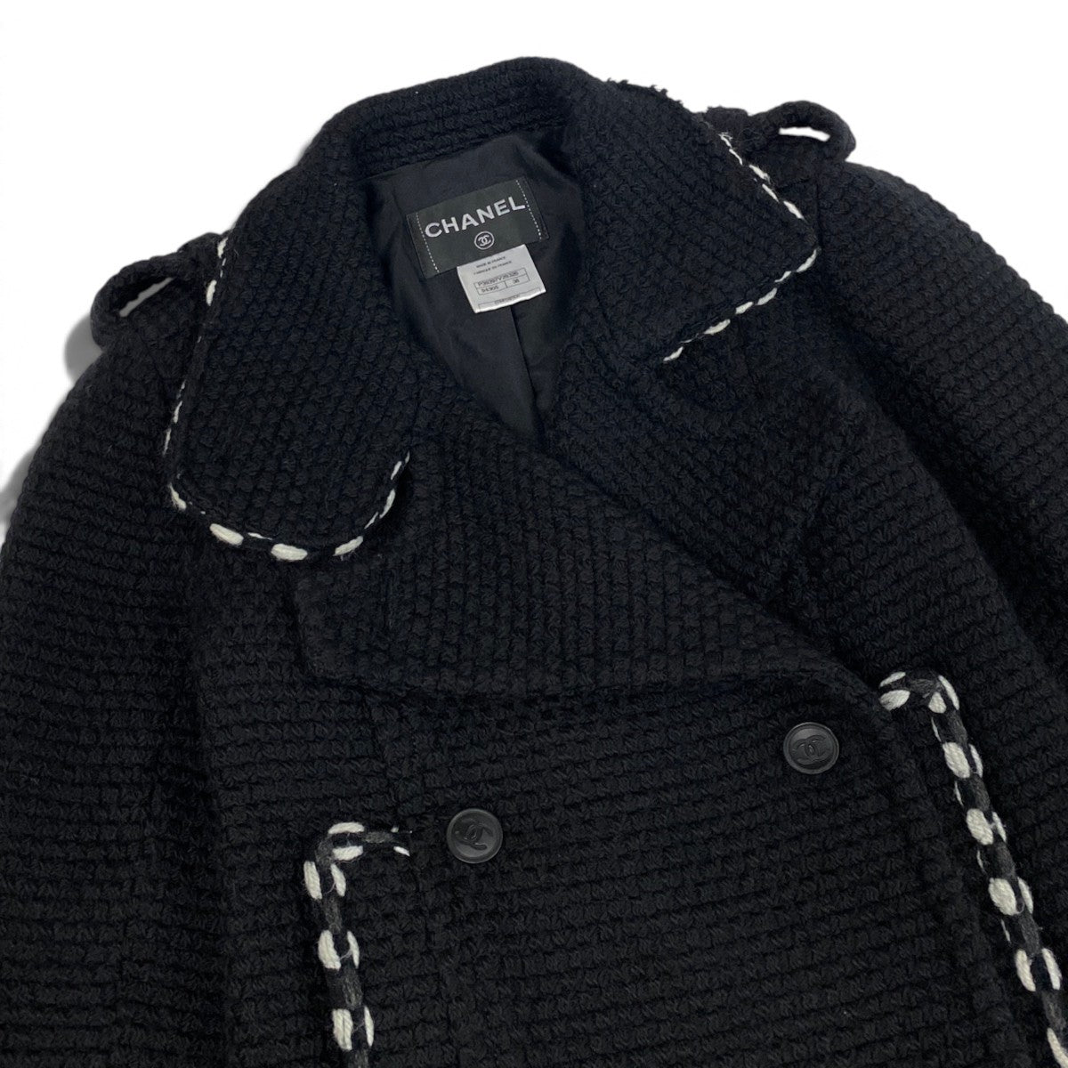 i22 CHANEL シャネル ヴィンテージ ツイードピーコート Vintage Tweed Pea Coat P39397 Size38 ブラックt18r