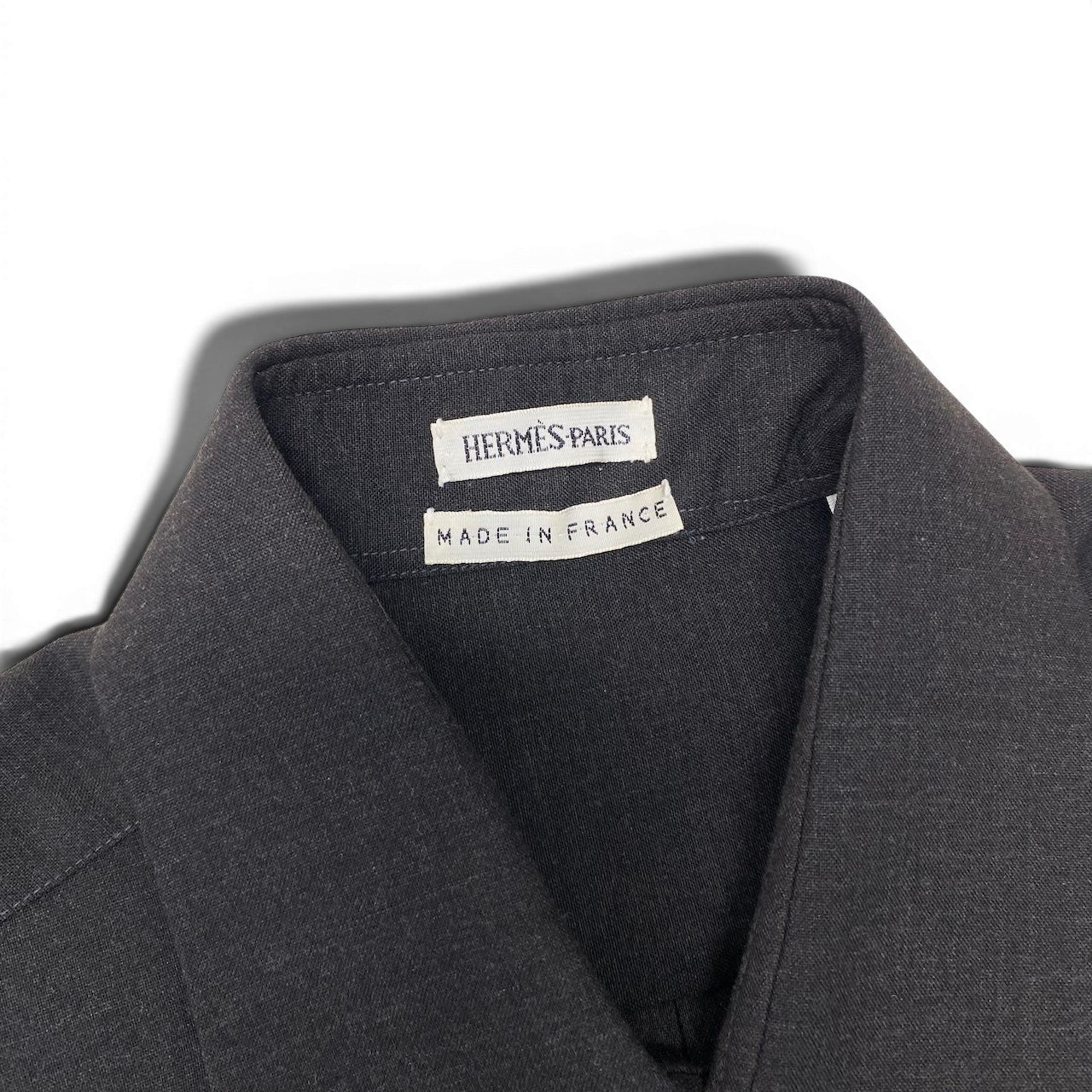 48e28 【デッドストック】 HERMES エルメス マルジェラ期 ウールギャバ 比翼仕立て ギャバジンシャツ M相当 ダークブラウン ウール100％ レディース 女性服k02i