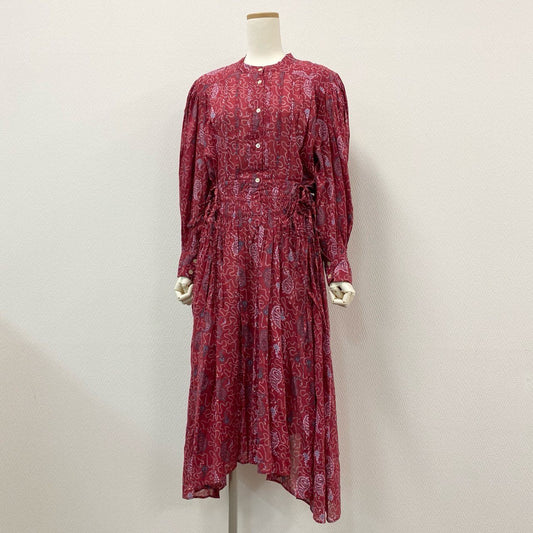 41i26 ISABEL MARANT ETOILE イザベルマラン エトワール ROBE ARIANA アリアナ ペイズリープリント 長袖ワンピース ロングワンピース 36 レッド コットン レディース 定価73,700円u02t