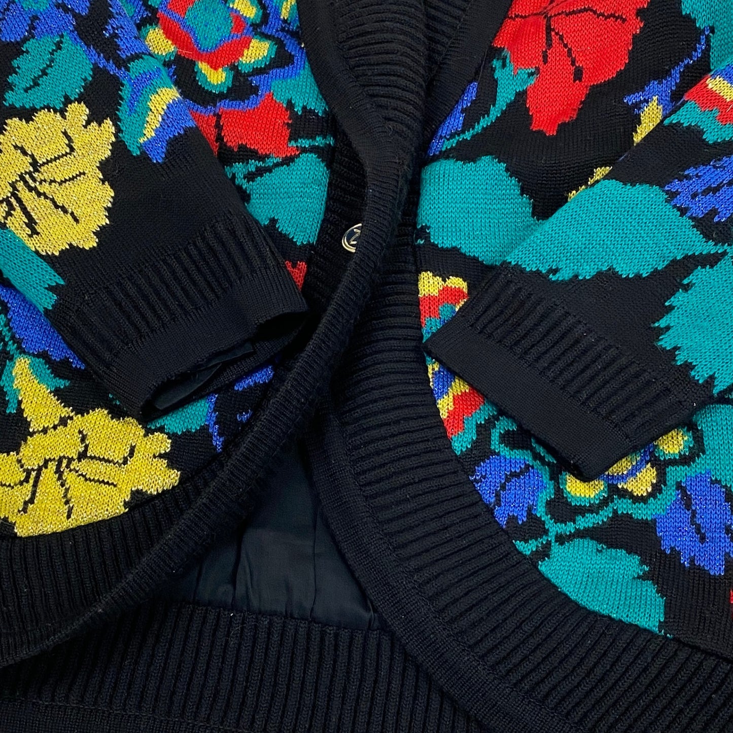 35L19 LEONARD レオナール ニットカーディガン 花柄 ライトアウター M ブラック レディース 女性用o07t